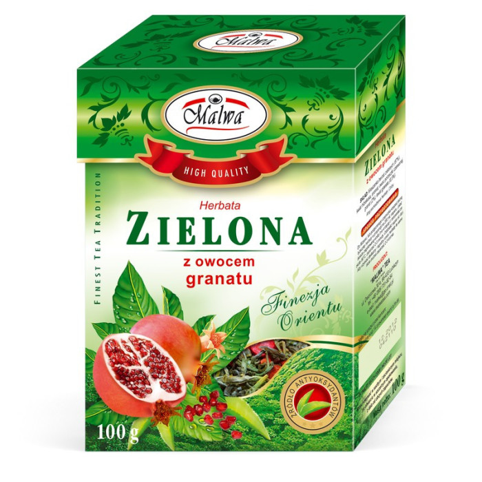 Herbata Zielona z Owocem Granatu - liściasta - 100 g