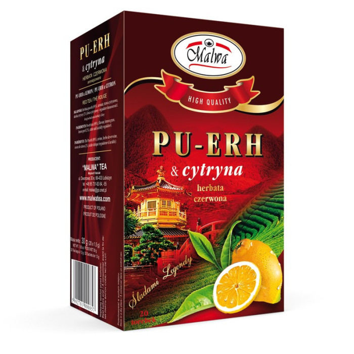 PU‑ERH & cytryna - Herbata Czerwona - 20 torebek po 1,5 g