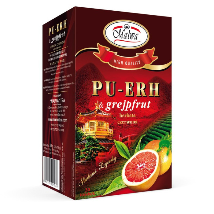PU‑ERH & grejpfrut - Herbata Czerwona - 20 torebek po 1,5 g