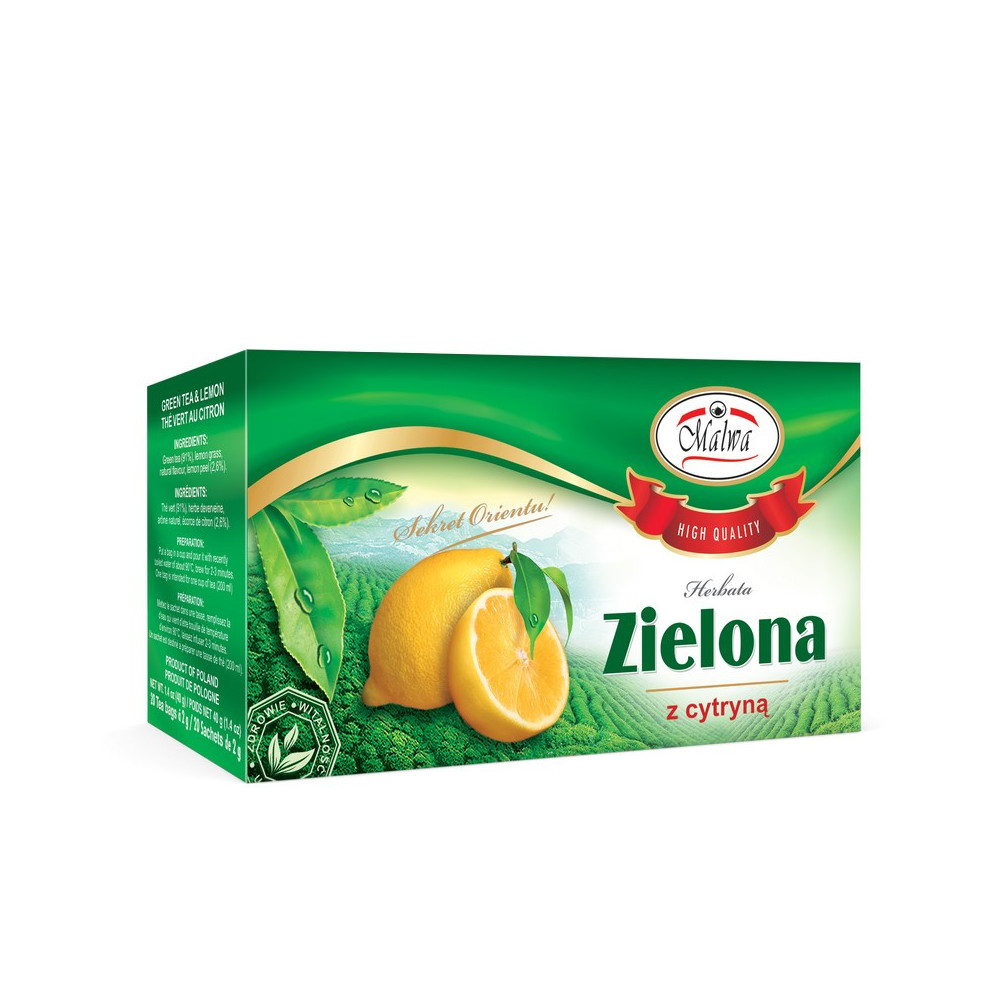 Herbata Zielona o smaku cytrynowym - 20 torebek po 2 g