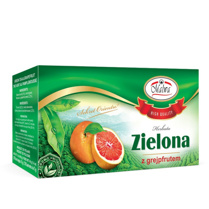 Herbata Zielona o smaku grejpfrutowym - 20 torebek po 2 g