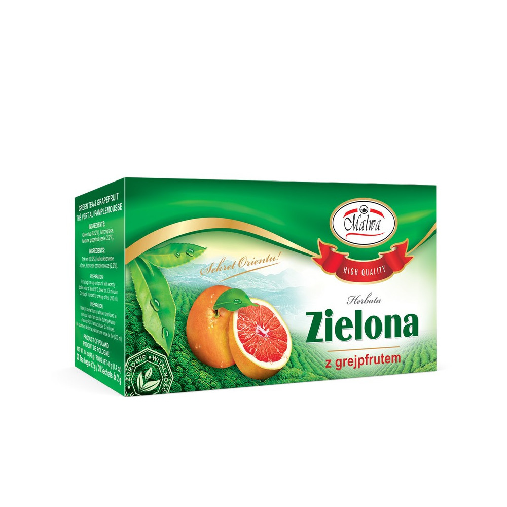Herbata Zielona o smaku grejpfrutowym - 20 torebek po 2 g