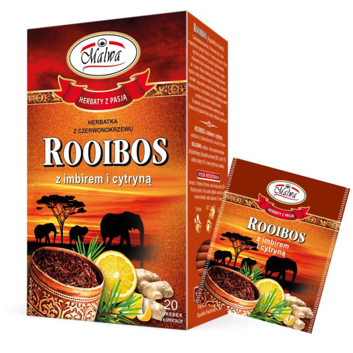 Herbata Rooibos z Imbirem i Cytryną - 20 torebek po 2 g