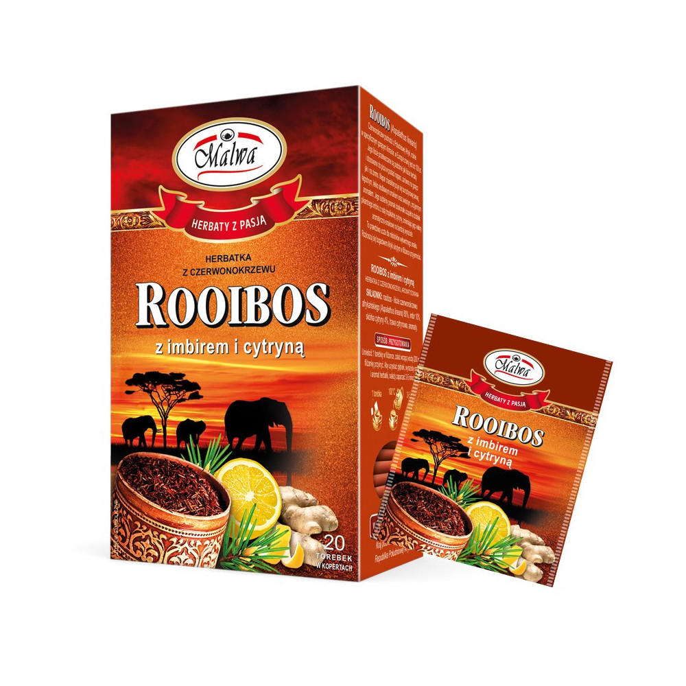 Herbata Rooibos z Imbirem i Cytryną - 20 torebek po 2 g