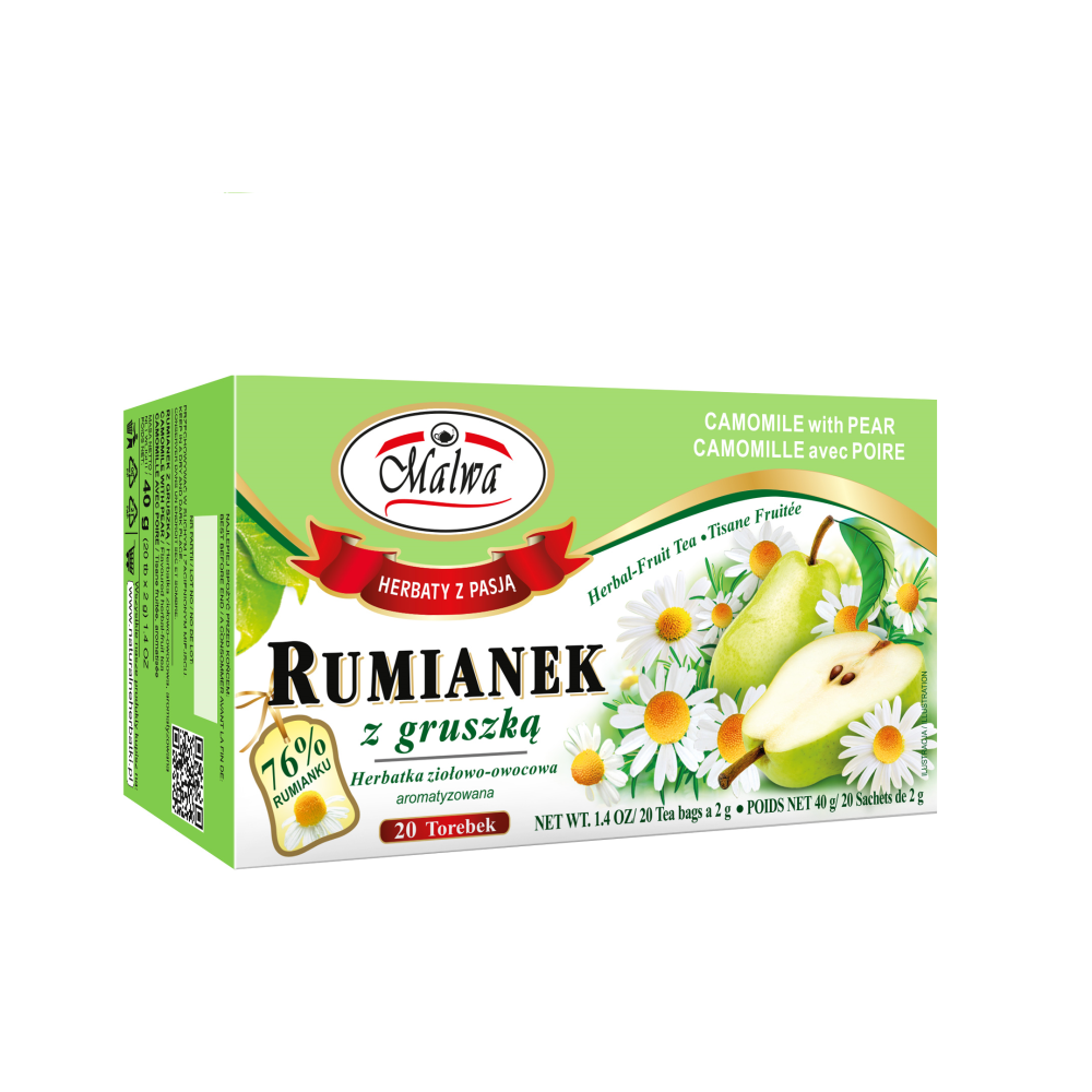 Rumianek z gruszką – herbatka ziołowo-owocowa Malwa – 20 torebek po 2 g