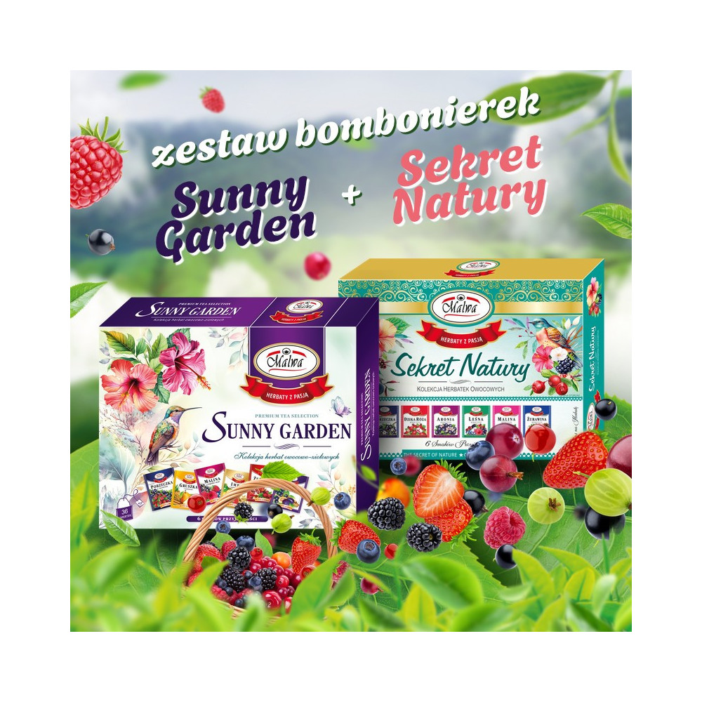 Zestaw Sunny Garden + Sekret Natury – Zestaw herbat Malwa – 66 torebek