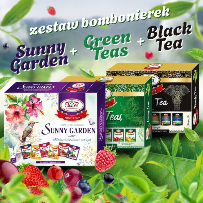 Zestaw Sunny Garden + Green Teas + Black Tea - Duży zestaw herbat Malwa