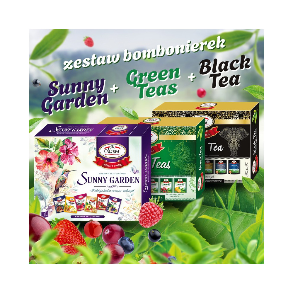 Zestaw Sunny Garden + Green Teas + Black Tea - Duży zestaw herbat Malwa