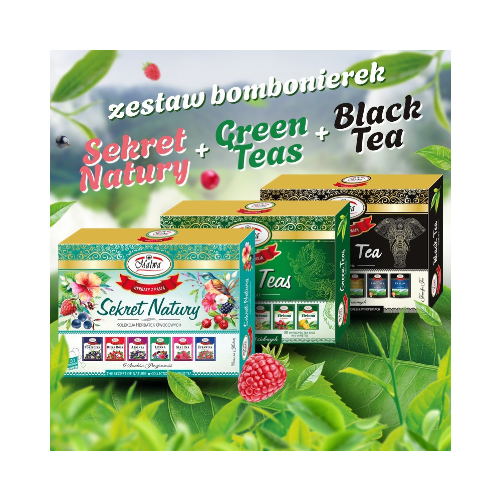 Zestaw Sekret Natury + Green Teas + Black Tea – herbaty Malwa – 90 torebek