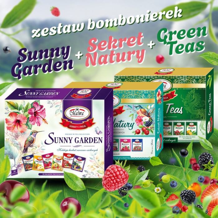 Zestaw Sunny Garden + Sekret Natury + Green Teas – herbaty Malwa – 96 torebek