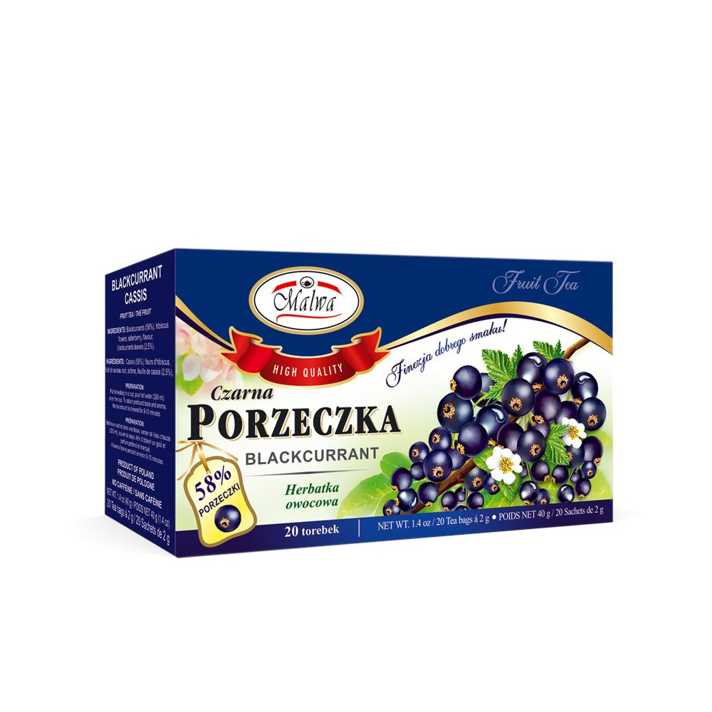 Herbata Owocowa Czarna Porzeczka – 20 torebek po 2 g